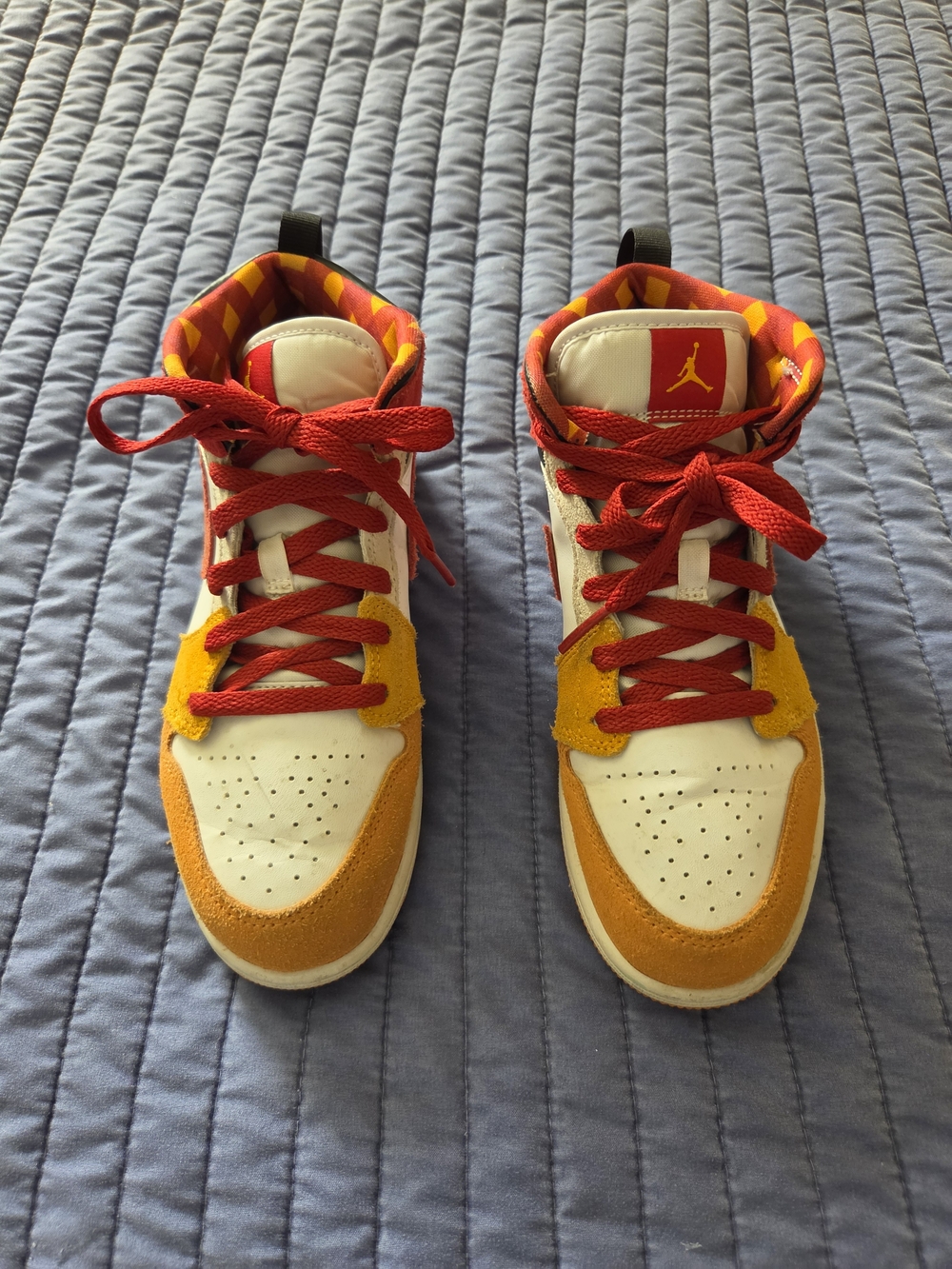 Jordan Kids High-Top Sneakers in White, Yellow and Red